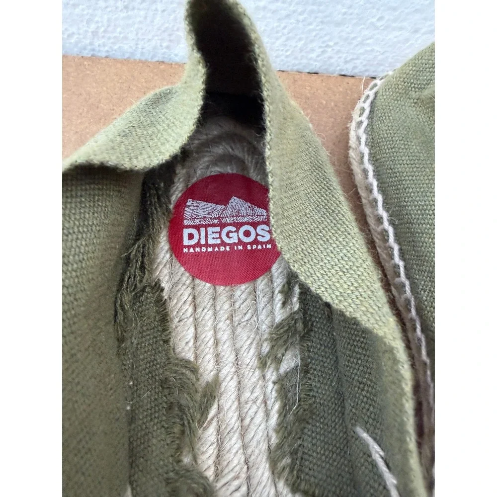 Diegos Handmade in Spain Olive‎ Green Canvas Espadrilles Jute Slip On Flats 37